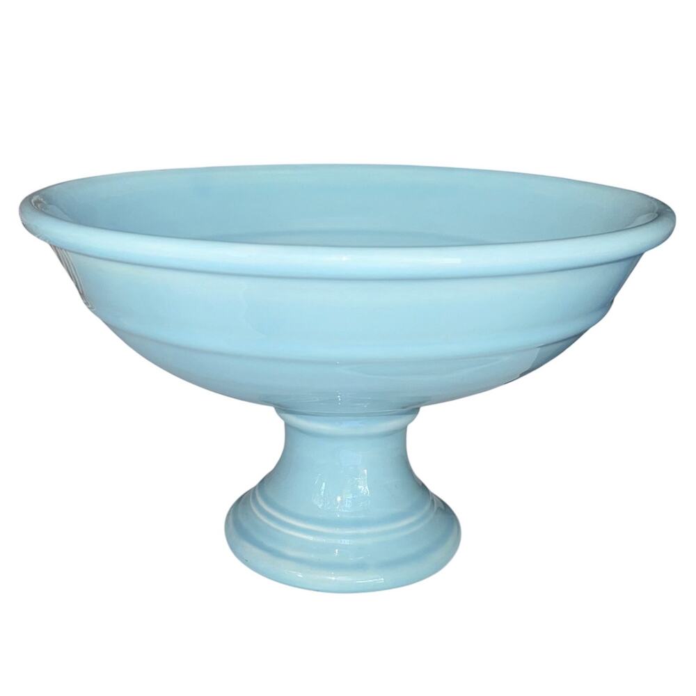 DeArtis Portugal Aqua Blue Ceramic Pedestal Bowl Footed Centerpiece Compote 13”